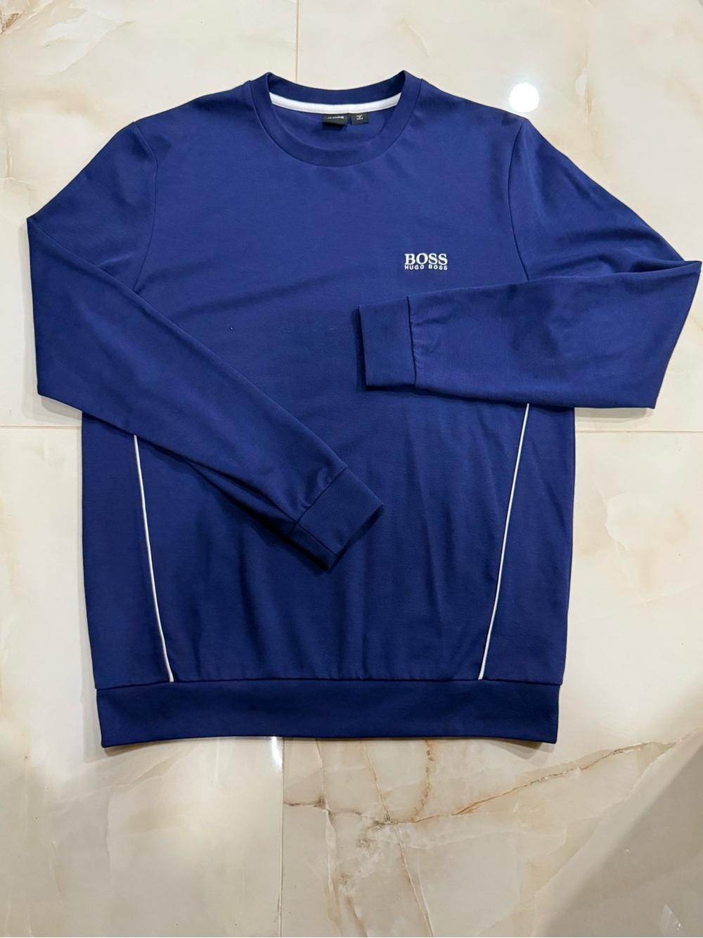 Hugo Boss Royal Blue Crewneck Sweater with White Trim